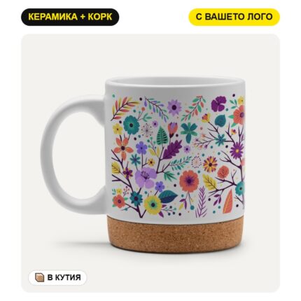 Керамична чаша BANKET с коркова основа 320 мл с печат на лого